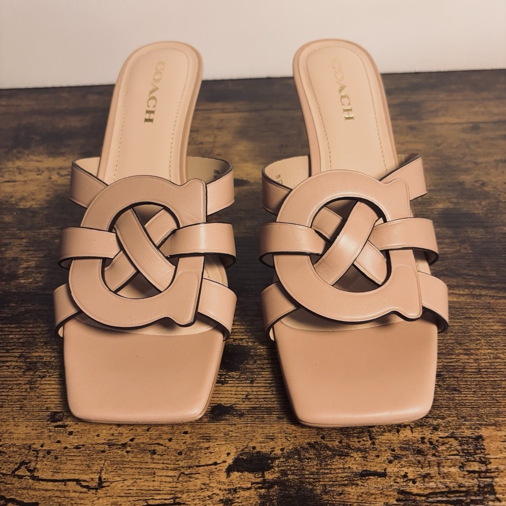 Coach Tillie Sandals Womens Sz 11B Tan Leather Signature "C" Kitten Heel - Picture 2 of 10